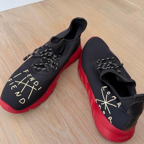 Fendi Roma Amor Sneakers Black Red Men’s Size 11 Designer Knit Shoes main image 6